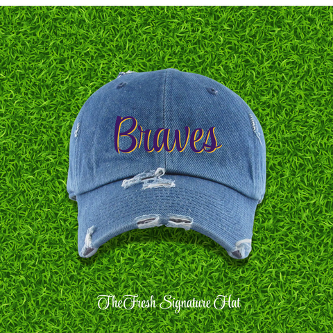 Fresh on the Yard Raised Distressed Denim Dad Hat